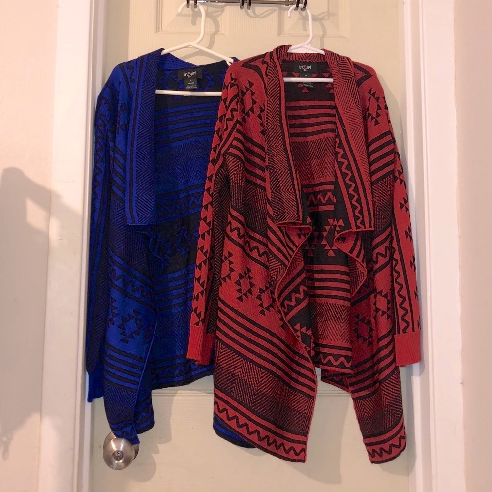 Blue & red Aztec cardigans size: medium & large